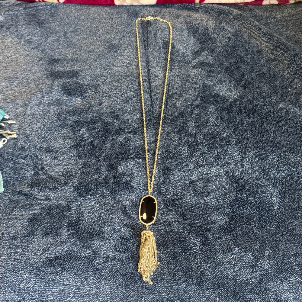 Gold Pendant Necklace with Black Stone